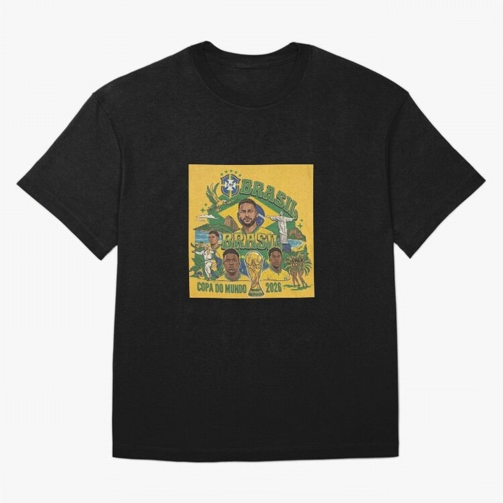 Brazil Football 2026 ¨C Retro World Cup Fan Art Oversized T-Shirt Unlock the FIFA World Cup 2026 USA Canada Mexico Journey through Neymar Highlights, Portugal, Spain and Germany Pride, Football History, Final Match Energy, Crowd Noise and Once in a