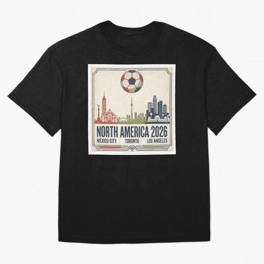 Retro North America 2026 Soccer Vintage Graphic Oversized T-Shirt Show Match Day Excitement for FIFA World Cup 2026 USA Canada Mexico Spirit, Made for England and Germany, Messi, Championship Spirit, Famous Goals, Roaring Crowds and International