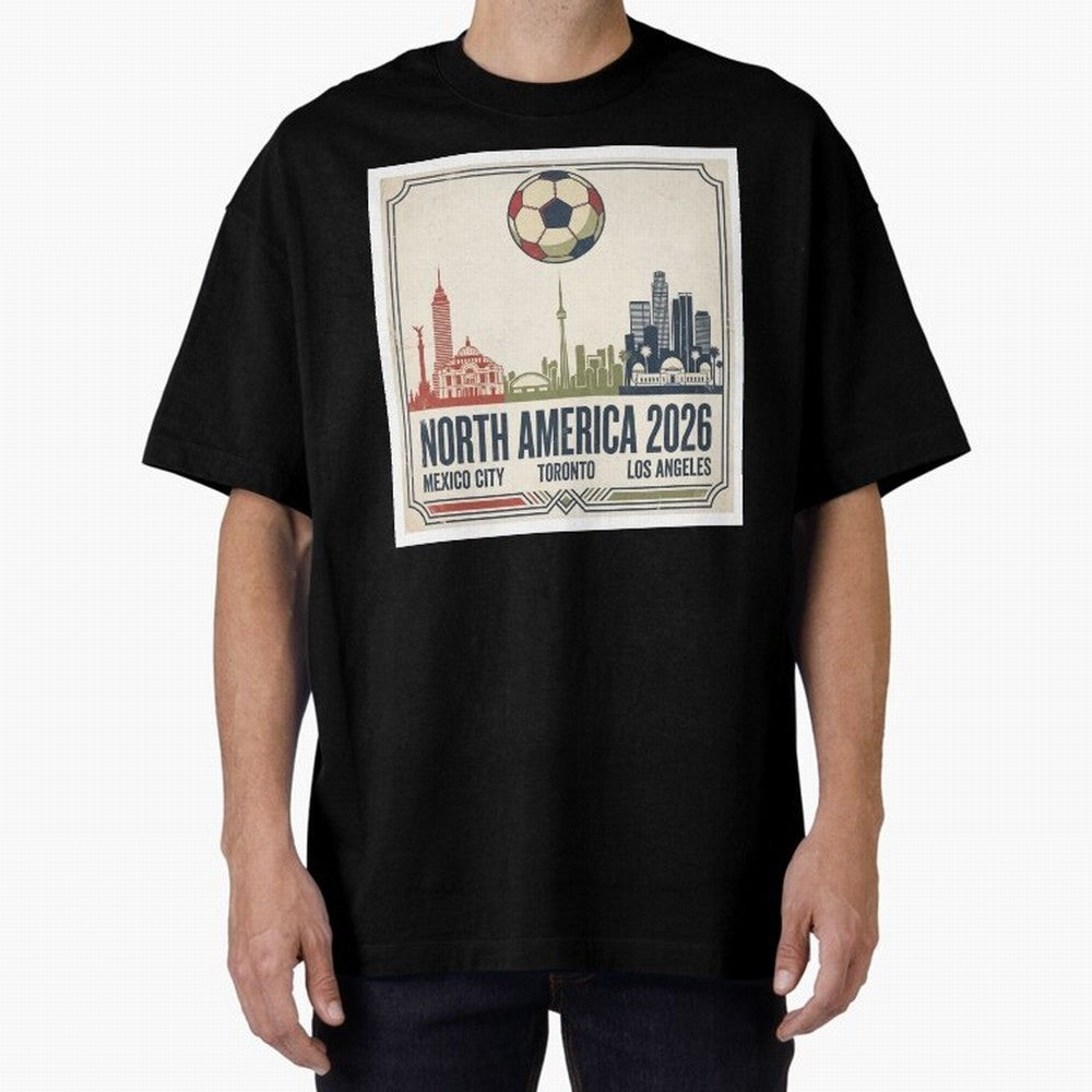 Retro North America 2026 Soccer Vintage Graphic Oversized T-Shirt Show Match Day Excitement for FIFA World Cup 2026 USA Canada Mexico Spirit, Made for England and Germany, Messi, Championship Spirit, Famous Goals, Roaring Crowds and International
