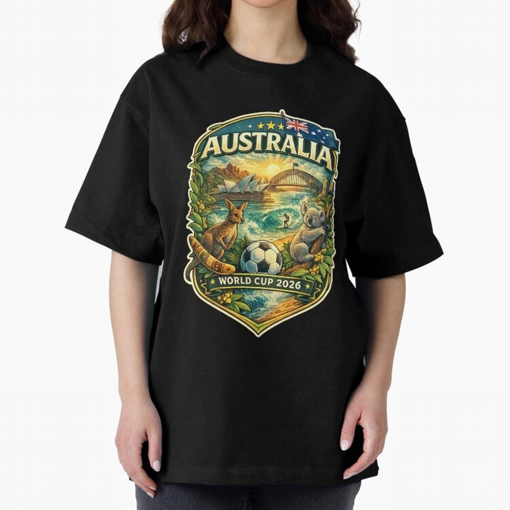 Australia FIFA World Cup 2026 Sydney Opera House Outback Kangaroo Coast Oversized T-Shirt Remember Iconic Moments from Match Day Hype around FIFA World Cup 2026, Messi, CR7 and Mbappe, England, France and Netherlands, Global Supporter Spirit,