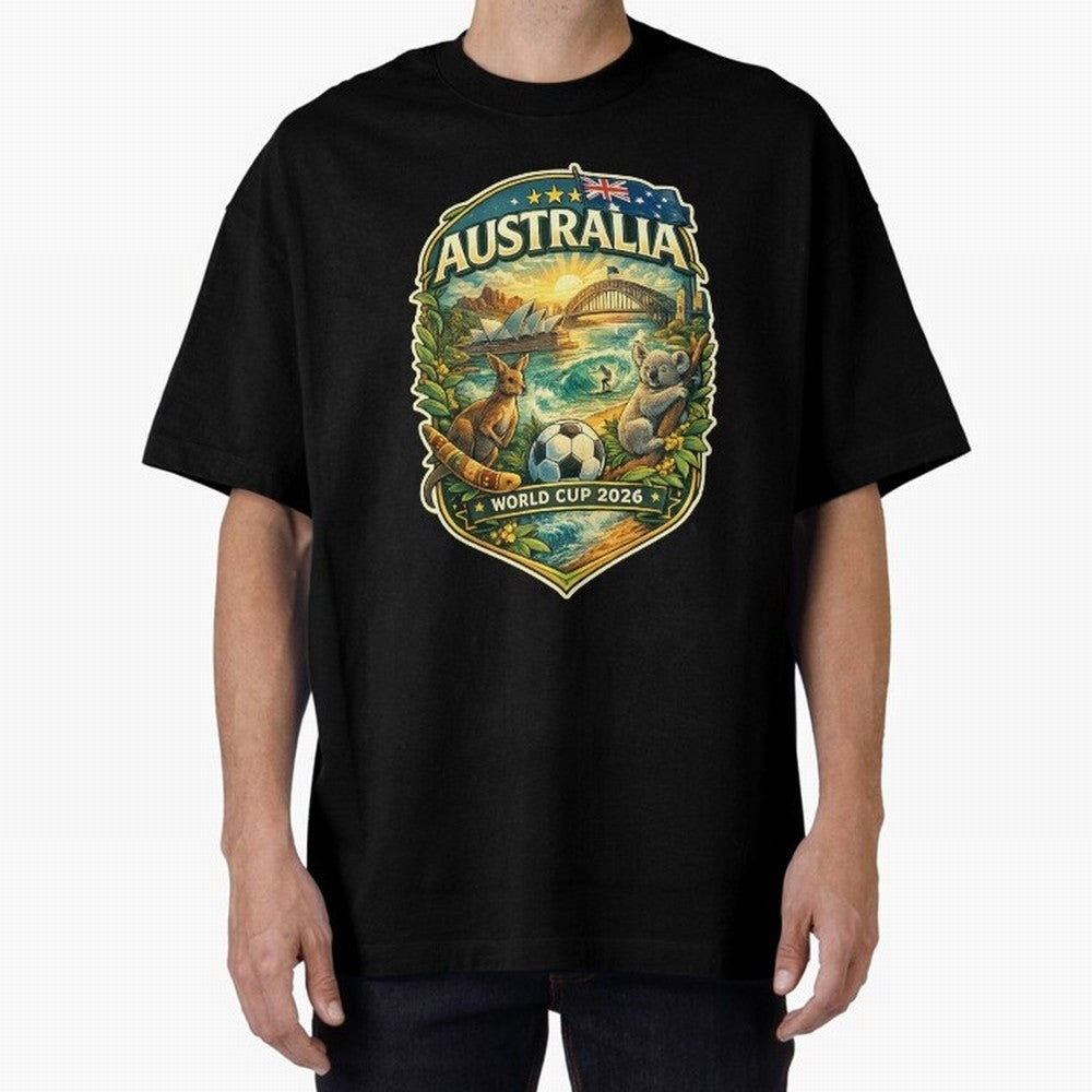 Australia FIFA World Cup 2026 Sydney Opera House Outback Kangaroo Coast Oversized T-Shirt Remember Iconic Moments from Match Day Hype around FIFA World Cup 2026, Messi, CR7 and Mbappe, England, France and Netherlands, Global Supporter Spirit,