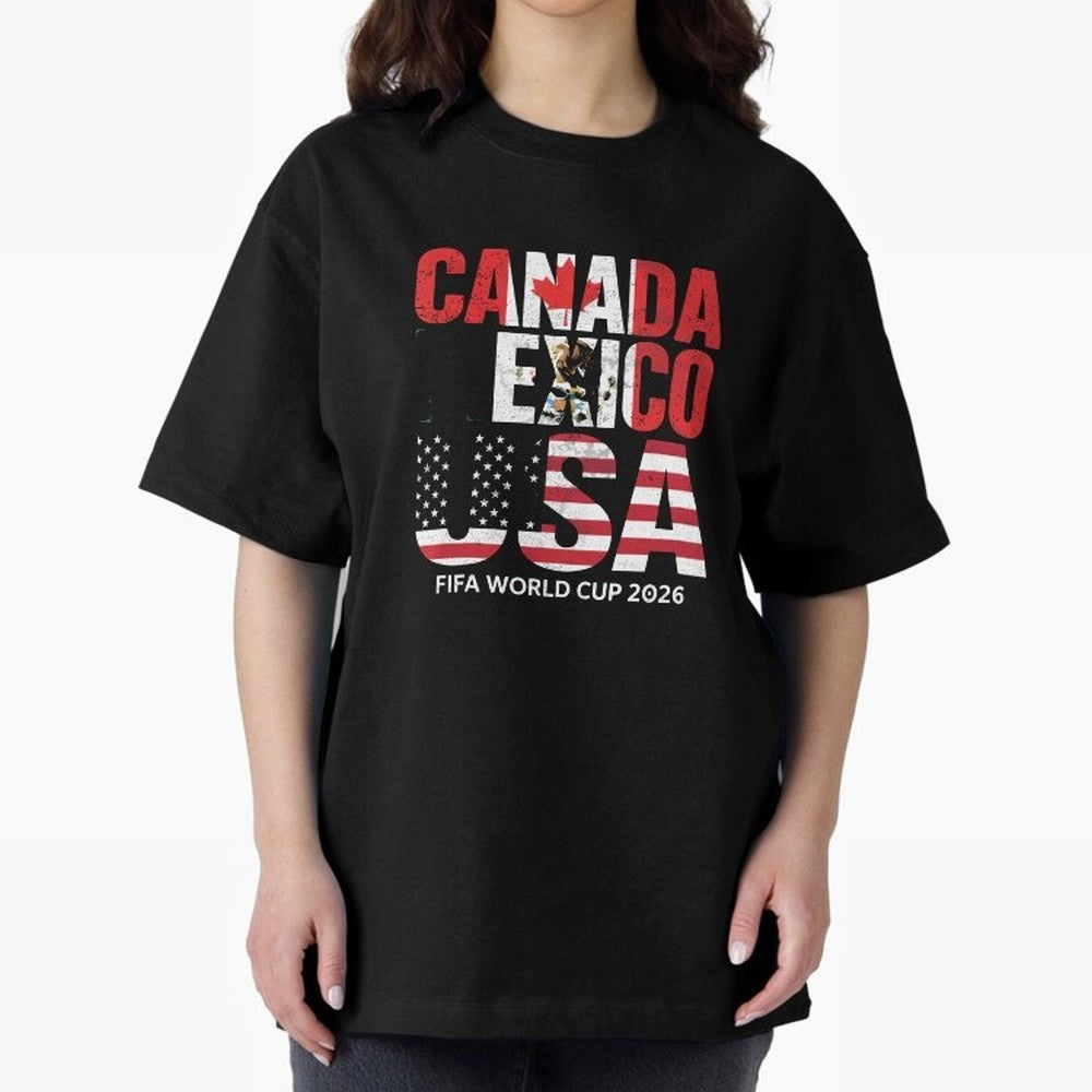United 2026 World Cup - Canada, Mexico, USA Flags T-Shirt_83138002 Oversized T-Shirt Bring Trophy Dreams to Global Football Passion for FIFA World Cup 2026, Filled with Cristiano Ronaldo, Haaland and CR7, Germany, Sports Nostalgia, International