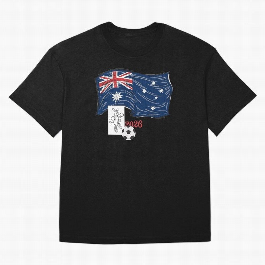 Australia 2026 Soccer Pride - Boxing Kangaroo & Dynamic Waving Flag. Oversized T-Shirt Feel the Heartbeat of Global Football Passion for FIFA World Cup 2026 USA Canada Mexico, Driven by Neymar, Haaland and Cristiano Ronaldo, Argentina and Brazil,