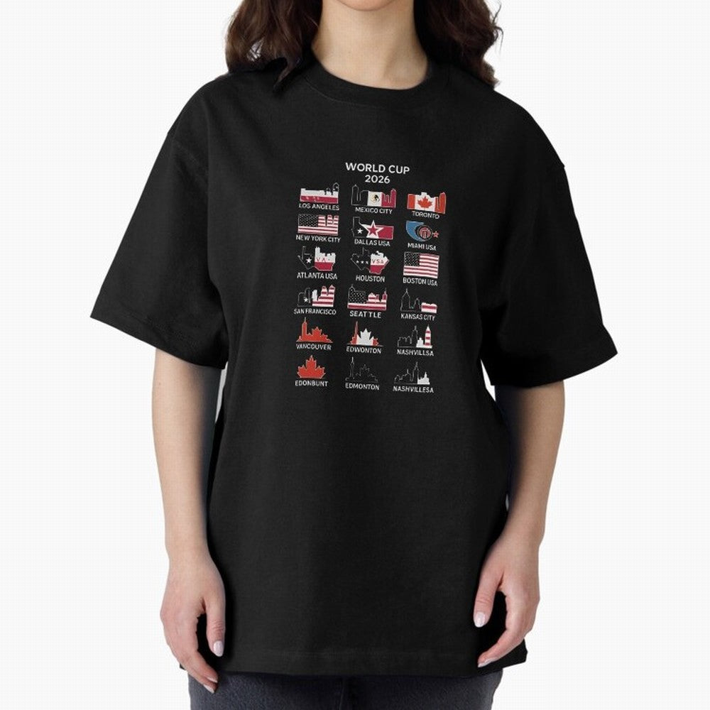 World Cup 2026 Host Cities T-Shirt_84292126 Oversized T-Shirt Enjoy the Biggest Football Party of Global Football Passion for FIFA World Cup 2026 USA Canada Mexico, Inspired by Haaland, Argentina, Worldwide Fan Energy, Dramatic Goals, Stadium