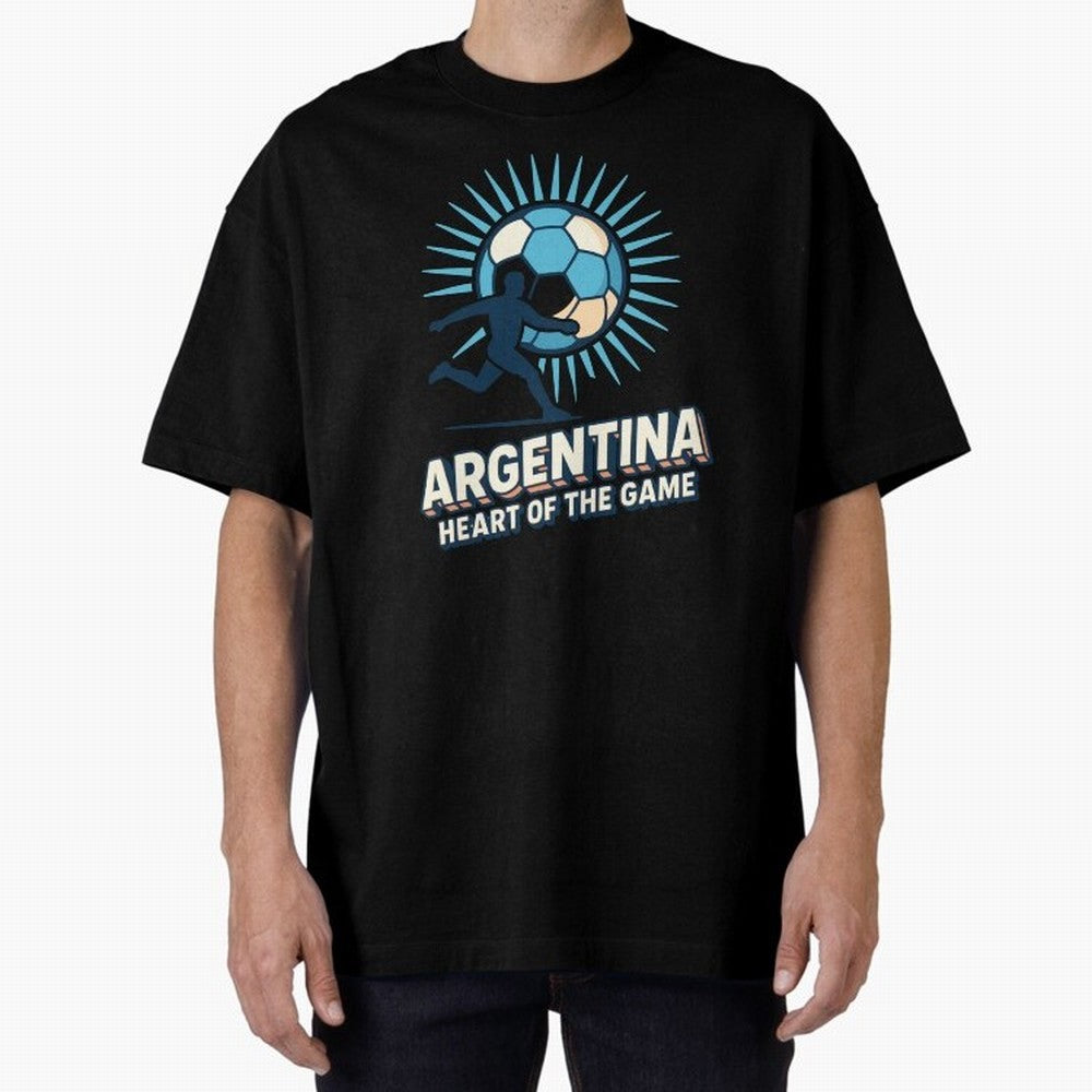 Argentina Heart of the Game ¨C Retro Soccer Fan Design Oversized T-Shirt Show Love for Legendary Goals in FIFA World Cup 2026 Spirit, Driven by France, CR7 and Messi, Fan Favorite Moments, National Team Passion, Big Match Drama and Soccer History;