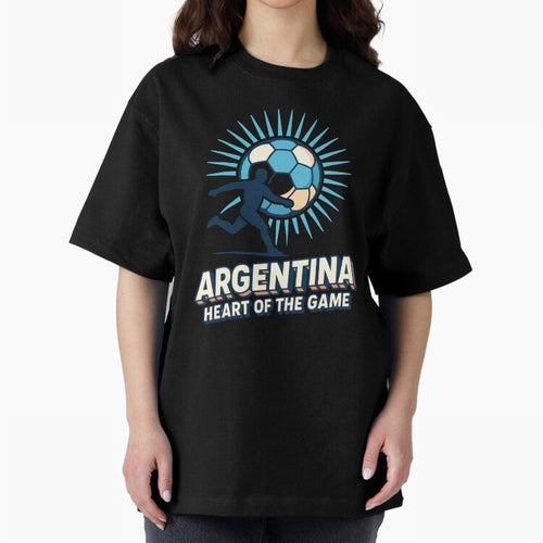 Argentina Heart of the Game ¨C Retro Soccer Fan Design Oversized T-Shirt Show Love for Legendary Goals in FIFA World Cup 2026 Spirit, Driven by France, CR7 and Messi, Fan Favorite Moments, National Team Passion, Big Match Drama and Soccer History;
