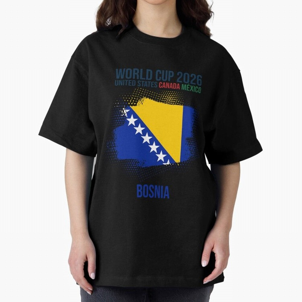 BOSNIA WORLD CUP 2026 Oversized T-Shirt Join the Global Buzz around Global Football Passion for FIFA World Cup 2026 Group Stage, Celebrating Messi, Neymar and Mbappe, England and Germany, Stadium Chants, National Pride, Trophy Dreams and