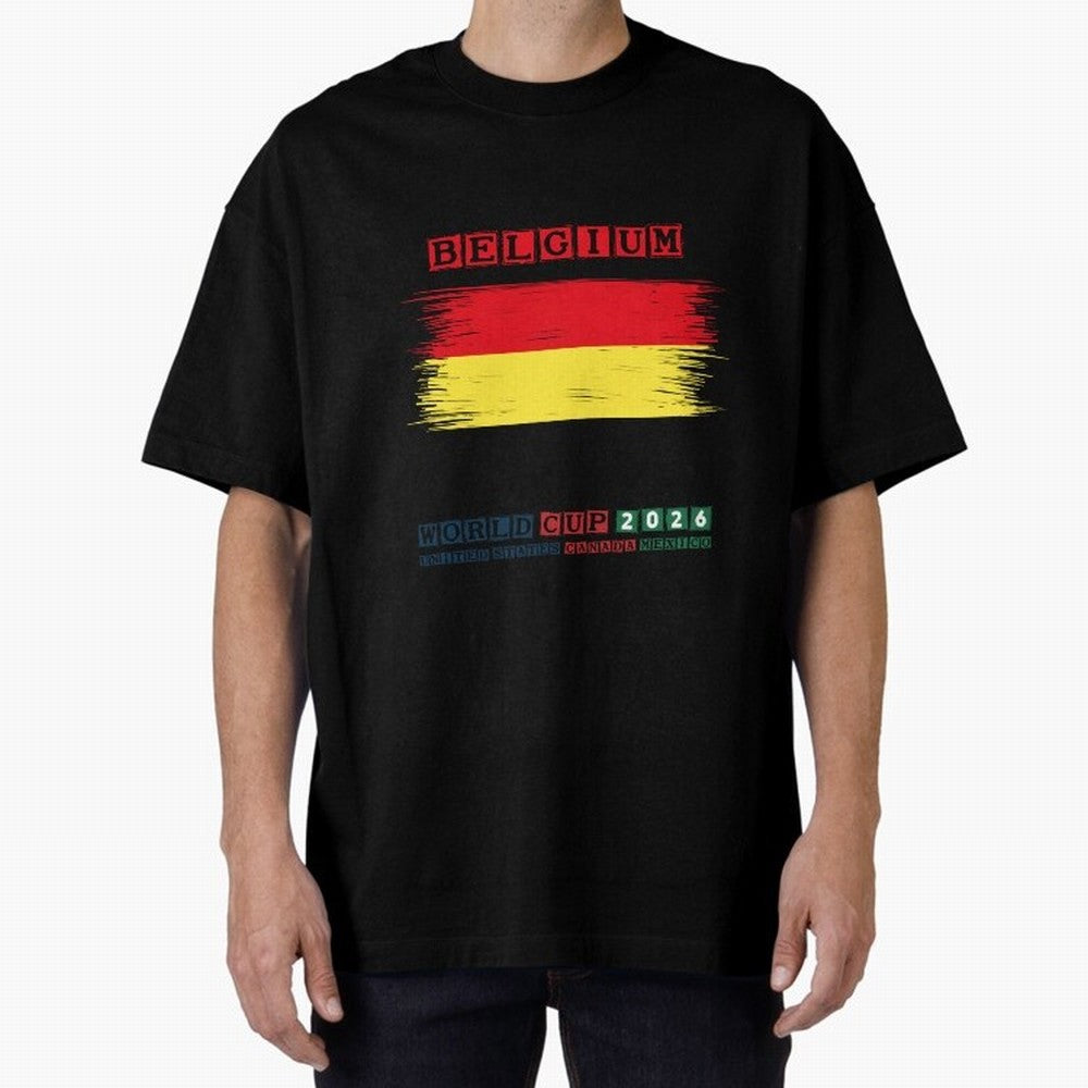 BELGIUM WORLD CUP 2026 Oversized T-Shirt Bring Retro Soccer Energy to Global Football Passion for FIFA World Cup 2026 Group Stage, Driven by Messi and Cristiano Ronaldo, Argentina, France and Brazil, Goal Celebration Energy, Supporter Heritage,