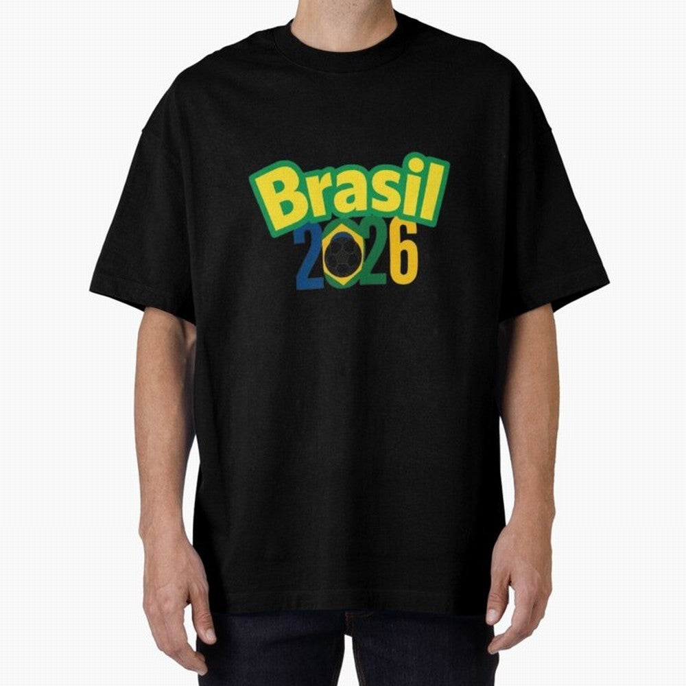 Brasil 2026 Football Mission - Road to Next World Cup T-Shirt Oversized T-Shirt Live the Energy of FIFA World Cup 2026 Spirit, Celebrating Spain and Netherlands, Cristiano Ronaldo, Championship Spirit, Famous Goals, Roaring Crowds and International