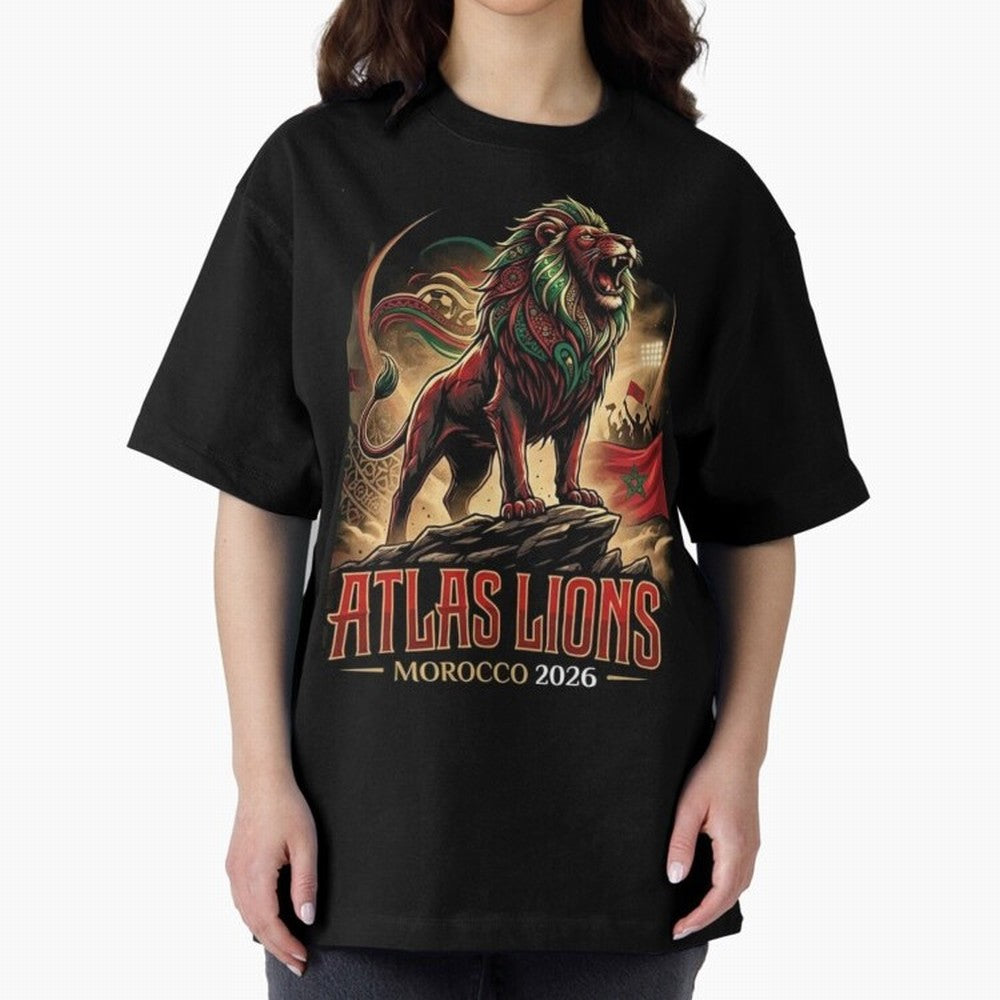 Morocco Team - World Cup 2026 Fan Oversized T-Shirt Show Up for the Glory of Global Football Passion for FIFA World Cup 2026 USA Canada Mexico, Featuring CR7, Spain, Worldwide Fan Energy, Dramatic Goals, Stadium Lights and Championship