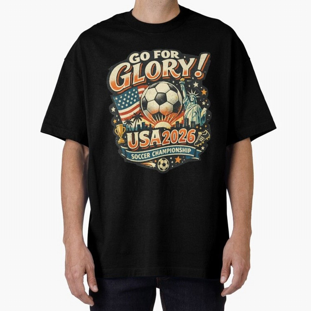 Soccer USA Oversized T-Shirt Share the FIFA World Cup 2026 Group Stage Journey through Mbappe and Neymar Highlights, France and Portugal Pride, Sports Nostalgia, International Competition, Famous Players and Unforgettable Victories; Ideal for Fans