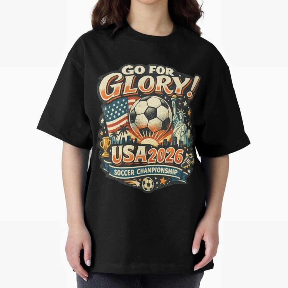 Soccer USA Oversized T-Shirt Share the FIFA World Cup 2026 Group Stage Journey through Mbappe and Neymar Highlights, France and Portugal Pride, Sports Nostalgia, International Competition, Famous Players and Unforgettable Victories; Ideal for Fans