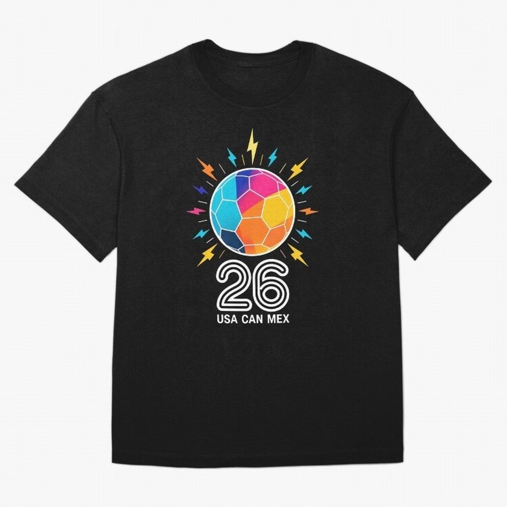2026 Colorful Soccer Ball USA Canada Mexico 26 Oversized T-Shirt Relive Global Football Passion for FIFA World Cup 2026 USA Canada Mexico, Centered on Neymar, Haaland and Cristiano Ronaldo, Argentina, France and Brazil, Retro Football Energy,