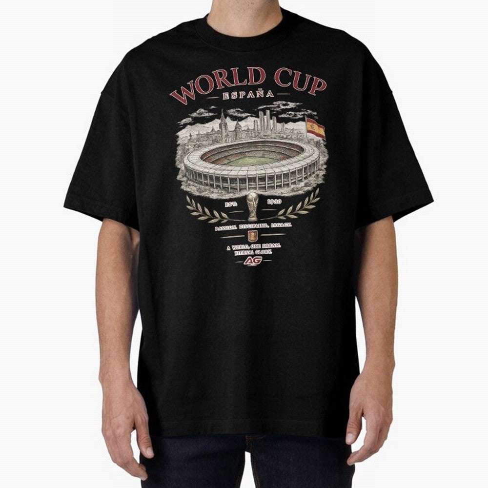 Spain World Cup Vintage Streetwear Oversized T-Shirt Celebrate Rivalries and Pride in FIFA World Cup 2026 Group Stage for Fans of Neymar and Portugal, Bringing Classic Soccer Heritage, Championship Pressure, Fan Loyalty and International Pride;