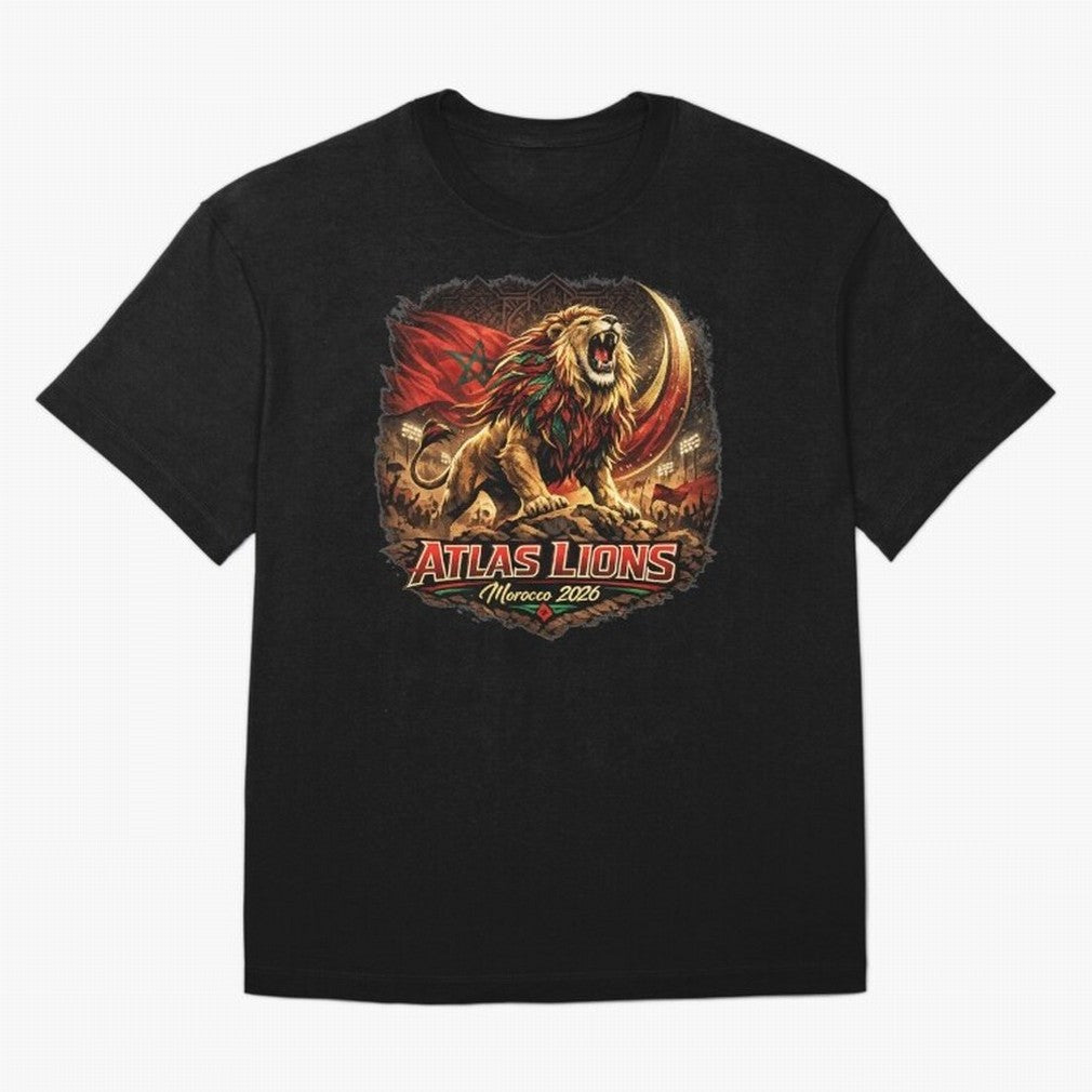 Morocco Football Fan - Atlas Lions Oversized T-Shirt Feel International Energy from FIFA World Cup 2026 for Fans of CR7 and Spain, Bringing Game Day Rituals, Football Legends, Country Pride and the Road to the Final; Made for Die Hard Supporters,