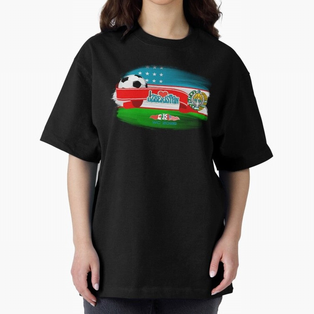 UzbekistanWC 2026 Oversized T-Shirt Represent FIFA World Cup 2026 for Fans of Messi, Neymar and Mbappe and England and Germany, Bringing Tournament Hype, Historic Matchups, Family Viewing Parties and Global Sports Pride; Perfect for Supporters Who