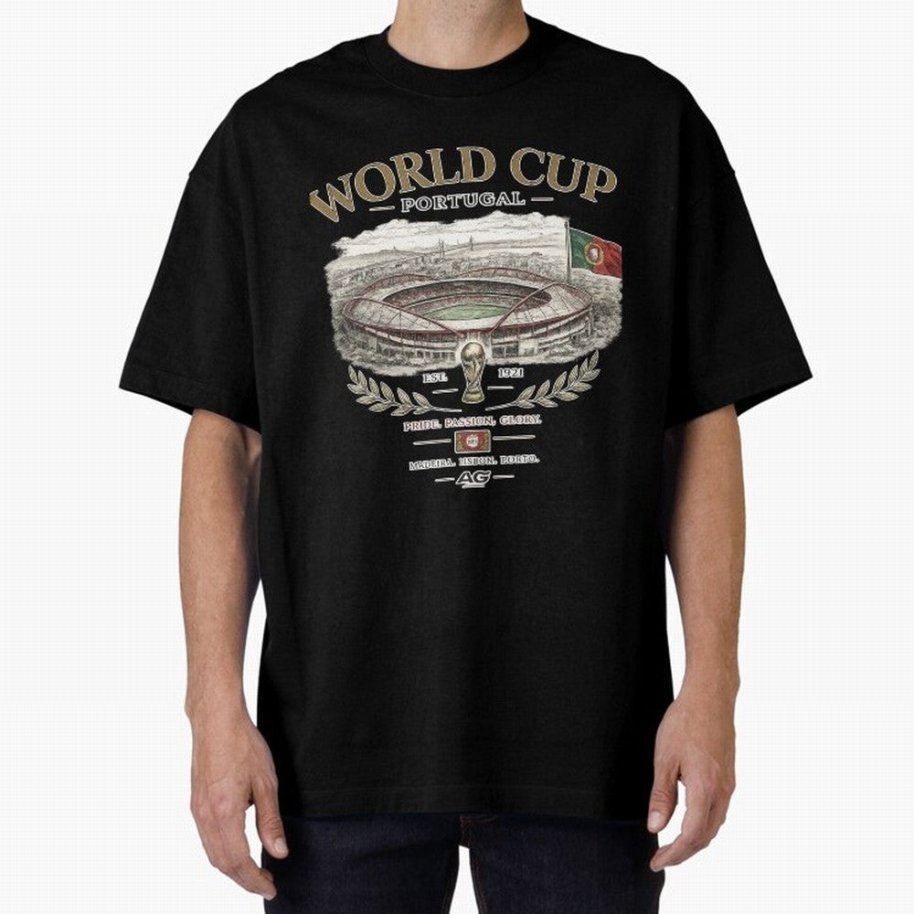 Portugal World Cup Estadio Da Luz Oversized T-Shirt Celebrate Football Dreams Across FIFA World Cup 2026 USA Canada Mexico for Fans of Mbappe and Neymar and Argentina and Brazil, Bringing Football Passion, Legendary Performances, Festival Vibes and