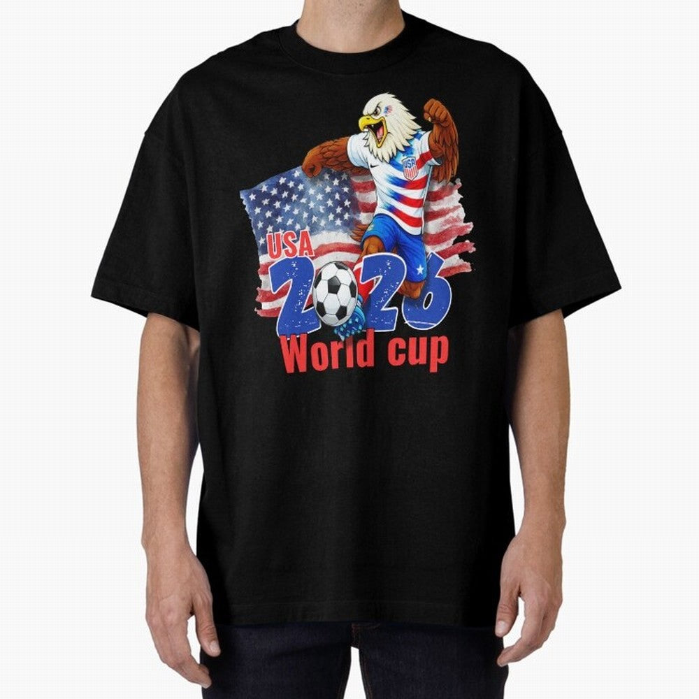 USA 2026 WORLD CUP Oversized T-Shirt Show Fan Pride Across FIFA World Cup 2026 Group Stage Spirit, Driven by Brazil, Messi, Neymar and Mbappe, Tournament Hype, Historic Matchups, Family Viewing Parties and Global Sports Pride; Great for Watch
