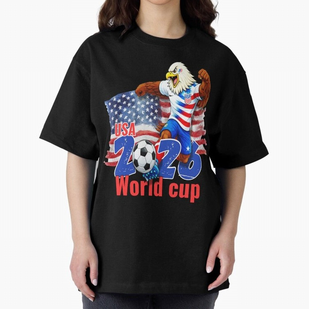 USA 2026 WORLD CUP Oversized T-Shirt Show Fan Pride Across FIFA World Cup 2026 Group Stage Spirit, Driven by Brazil, Messi, Neymar and Mbappe, Tournament Hype, Historic Matchups, Family Viewing Parties and Global Sports Pride; Great for Watch