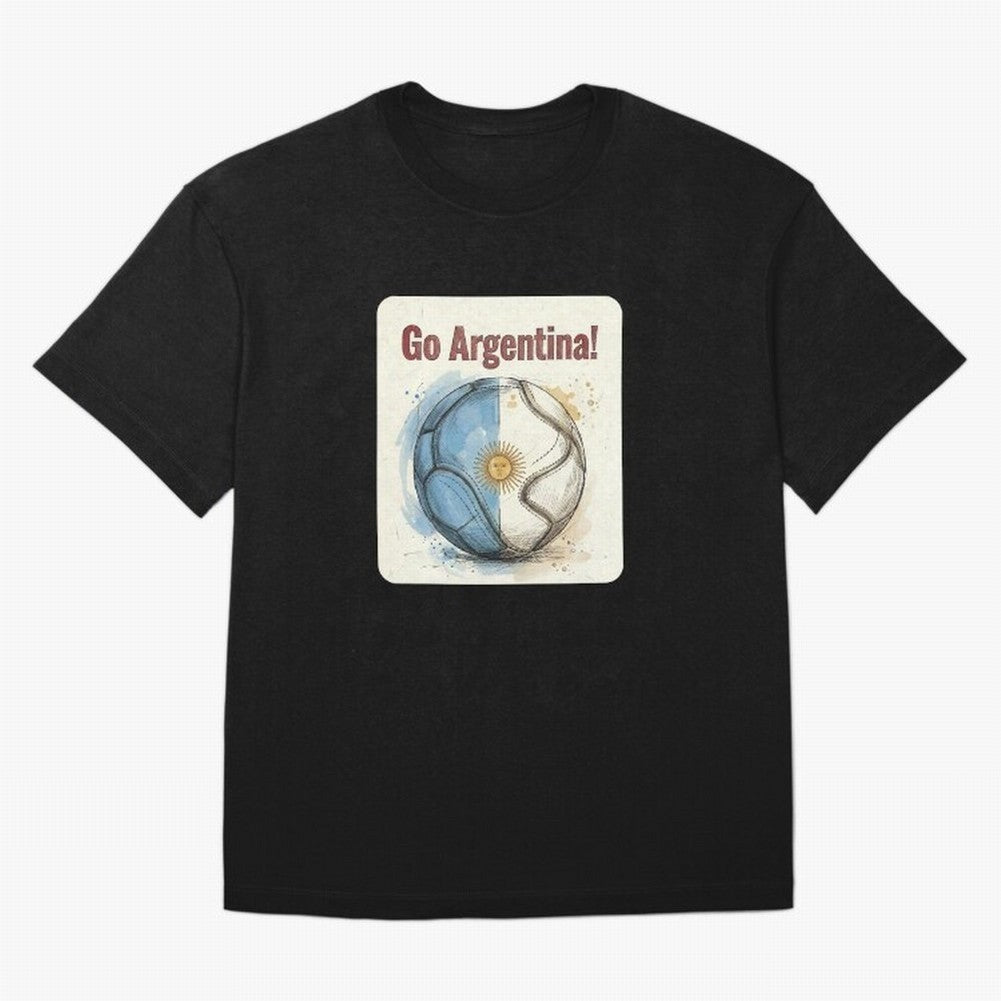 Go Argentina Soccer Ball Flag | Argentinian Football Fan Graphic Tee Oversized T-Shirt Back Your Heroes with the FIFA World Cup 2026 Group Stage Journey through CR7 and Messi Highlights, Argentina and Brazil Pride, Football Festival Excitement,