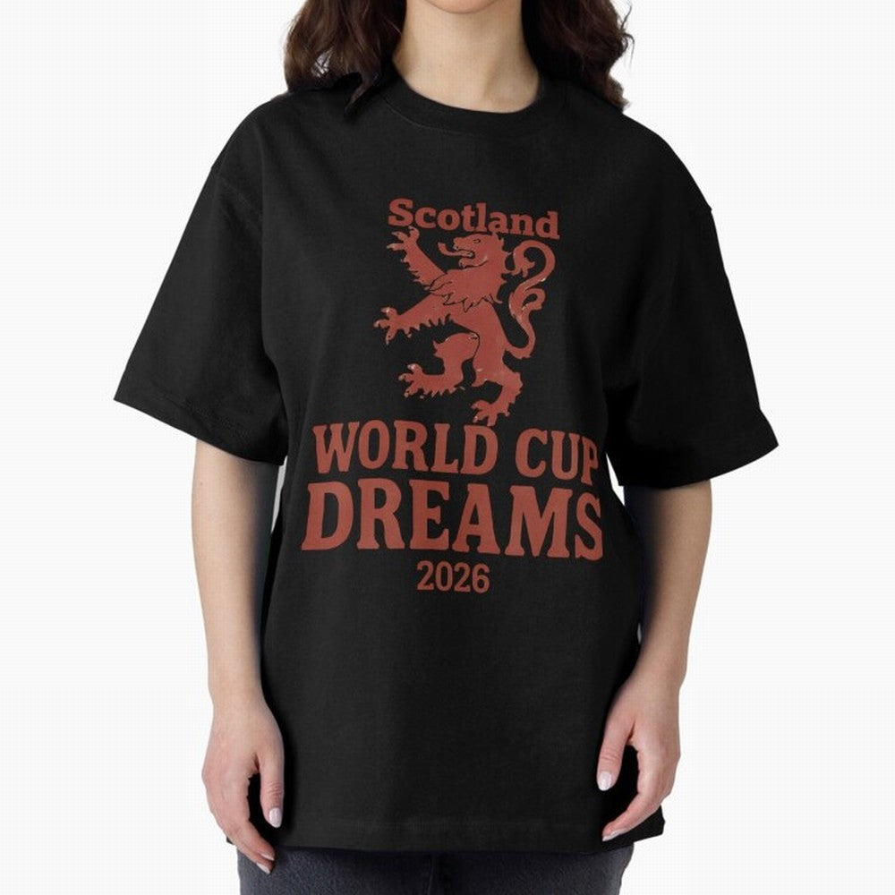 Scotland World Cup Dreams 2026 Oversized T-Shirt Celebrate Global Passion for FIFA World Cup 2026 Built around CR7 and Messi, Spain Energy, Football Festival Excitement, Trophy Ambitions, Country Rivalries and Star Player Buzz; Ideal for Passionate