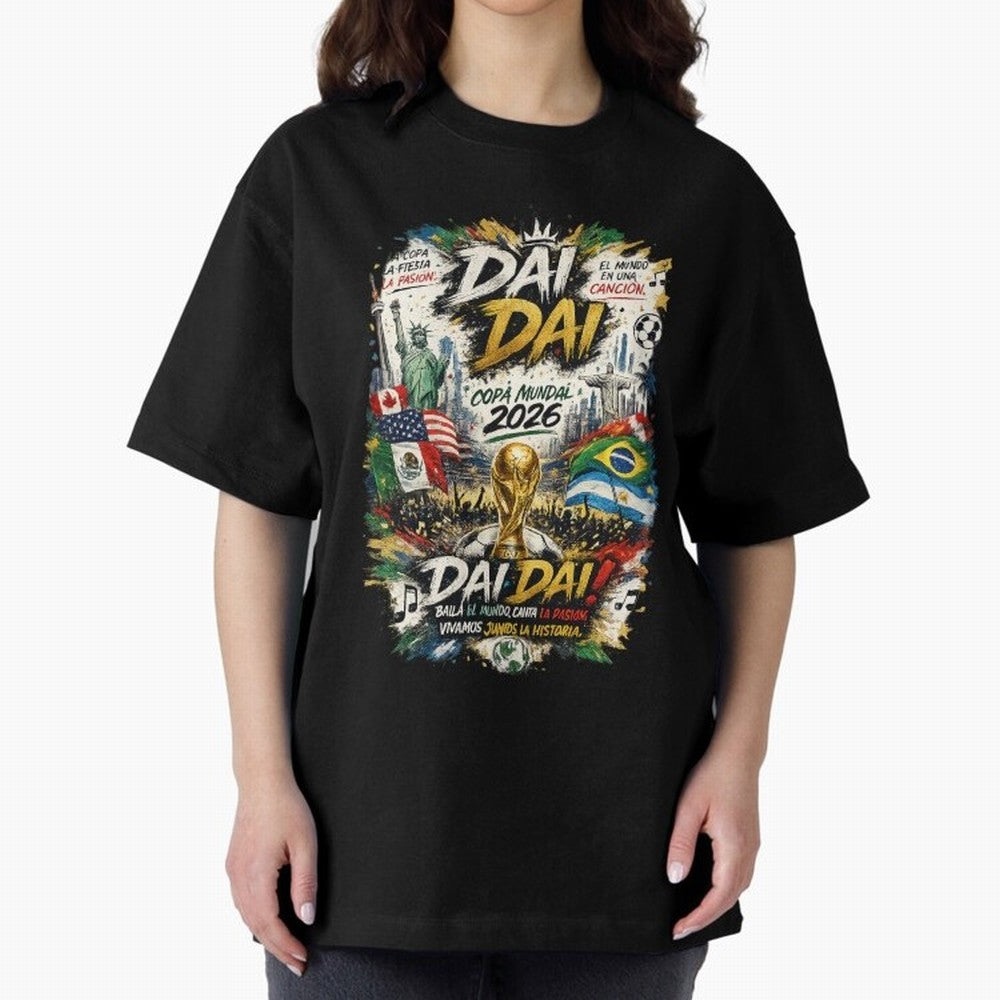 DAI DAI DESIGN FIFA 2026 Oversized T-Shirt Share FIFA World Cup 2026 Driven by Mbappe, France Energy, Vintage Soccer Flavor, Modern Football Stars, National Flags and Final Night Emotion; Ideal for Fans Who Follow Messi, Cristiano Ronaldo, CR7,