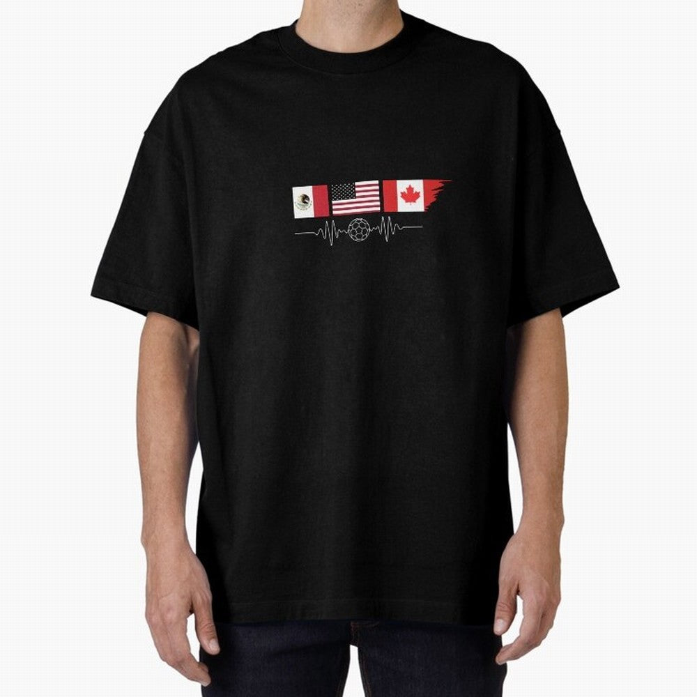 North America Soccer Heartbeat Flags 2026 Cup T-Shirt_82794888 Oversized T-Shirt Stand with the FIFA World Cup 2026 USA Canada Mexico Journey through Messi, Neymar and Mbappe Highlights, Netherlands Pride, Tournament Hype, Historic Matchups, Family