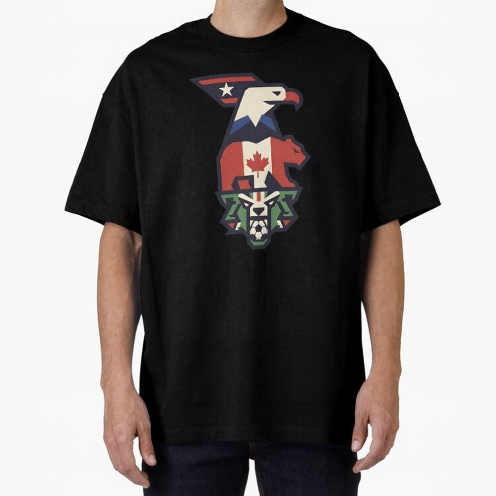 USA Canada Mexico World Cup 2026 Host Nations Oversized T-Shirt Represent the Passion of FIFA World Cup 2026 USA Canada Mexico Spirit, with Argentina, France and Brazil, Messi, Neymar and Mbappe, Supporter Pride, Iconic Celebrations, Legendary