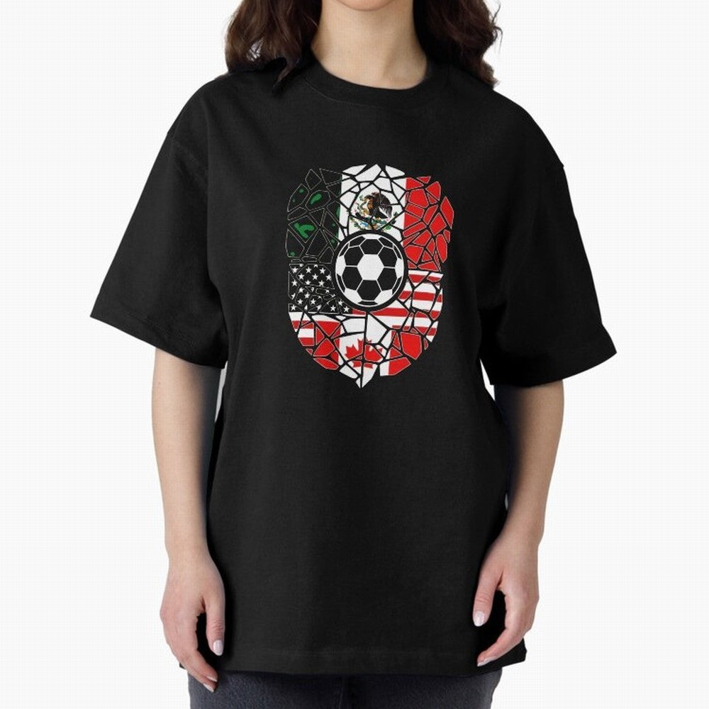 Mosaic Soccer Crest USA Canada Mexico Unity 2026 T-Shirt_82794688 Oversized T-Shirt Follow Every Goal of FIFA World Cup 2026 Group Stage for Fans of Haaland and Mbappe and Brazil, Portugal and Argentina, Bringing Goal Celebration Energy, Supporter