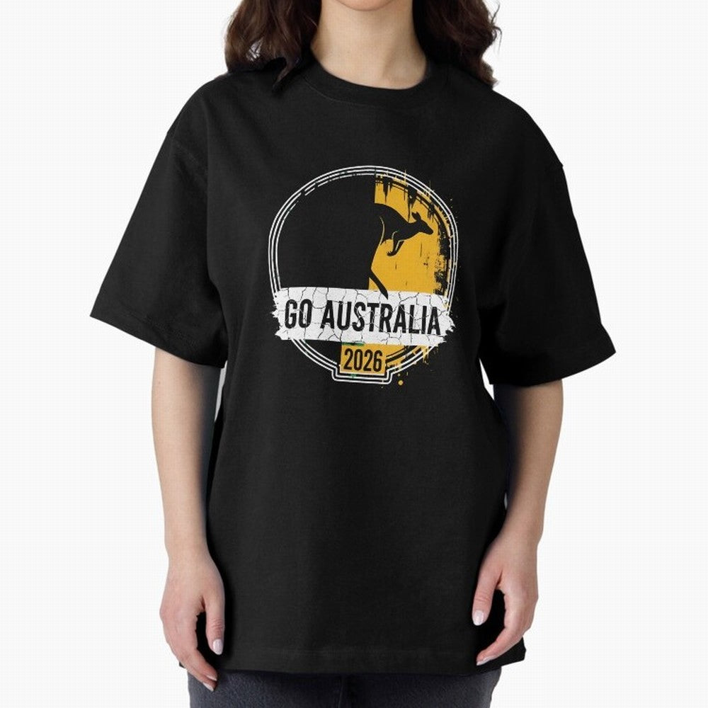 Golden Green Kangaroo Emblem Go Australia 2026 Supporter Design T-Shirt_83662099 Oversized T-Shirt Celebrate Supporters United by FIFA World Cup 2026 USA Canada Mexico for Fans of Mbappe and Argentina, France and Brazil, Bringing Football History,