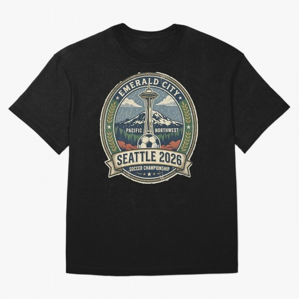 Seattle 2026 World Cup Host City Vintage Football Badge ¡ª Emerald City Space Needle Soccer Oversized T-Shirt Feel International Energy from FIFA World Cup 2026 USA Canada Mexico Spirit, Filled with Argentina, Cristiano Ronaldo, Stadium Memories,