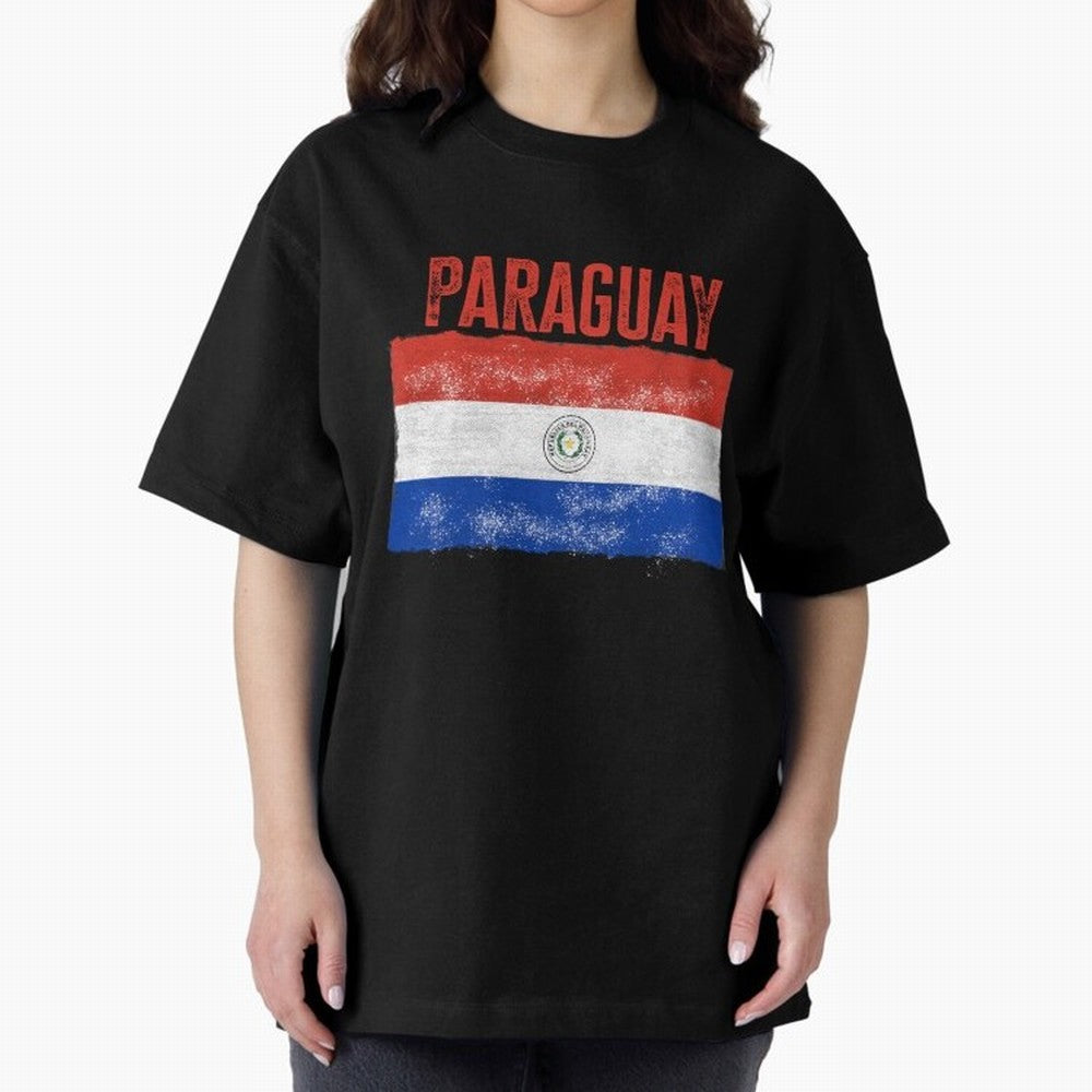 Paraguay Oversized T-Shirt Follow FIFA World Cup 2026 USA Canada Mexico Connected to Messi, Spain Energy, Vintage Soccer Flavor, Modern Football Stars, National Flags and Final Night Emotion; Created for Match Day Parties, Soccer Gifts, Fan Photos,