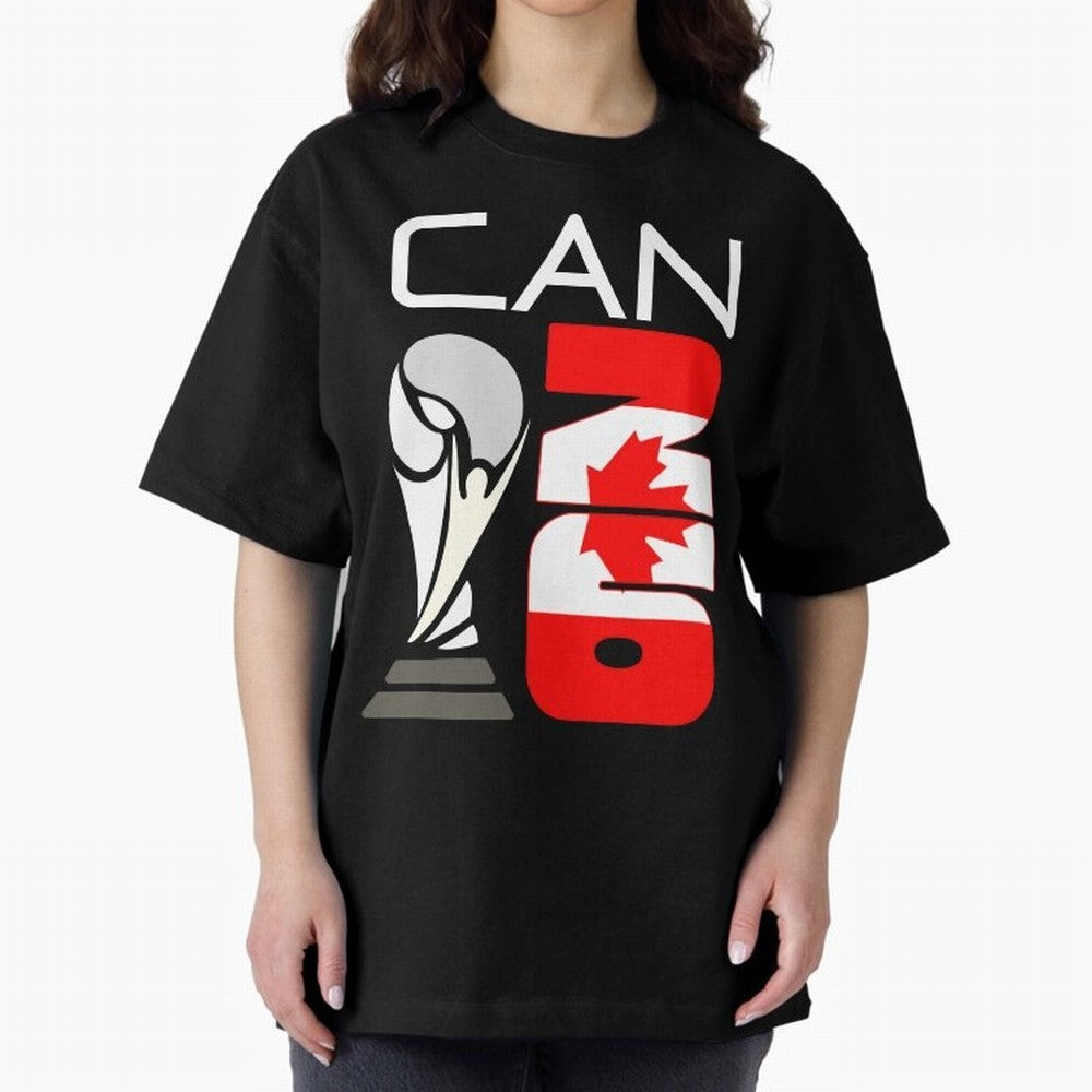 Canada 2026 Soccer World Cup Trophy Canadian Flag Design Oversized T-Shirt Show Your Tournament Heart for FIFA World Cup 2026 USA Canada Mexico for Fans of CR7 and Messi and France and Portugal, Bringing Stadium Chants, National Pride, Trophy