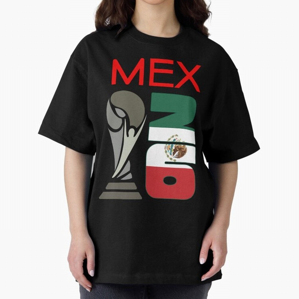 Mexico 2026 Soccer World Cup Trophy Mexican Flag Design Oversized T-Shirt Follow the Final Road of Global Football Passion for FIFA World Cup 2026 Group Stage, Built around Cristiano Ronaldo, Haaland and CR7, Brazil, Football History, Final Match