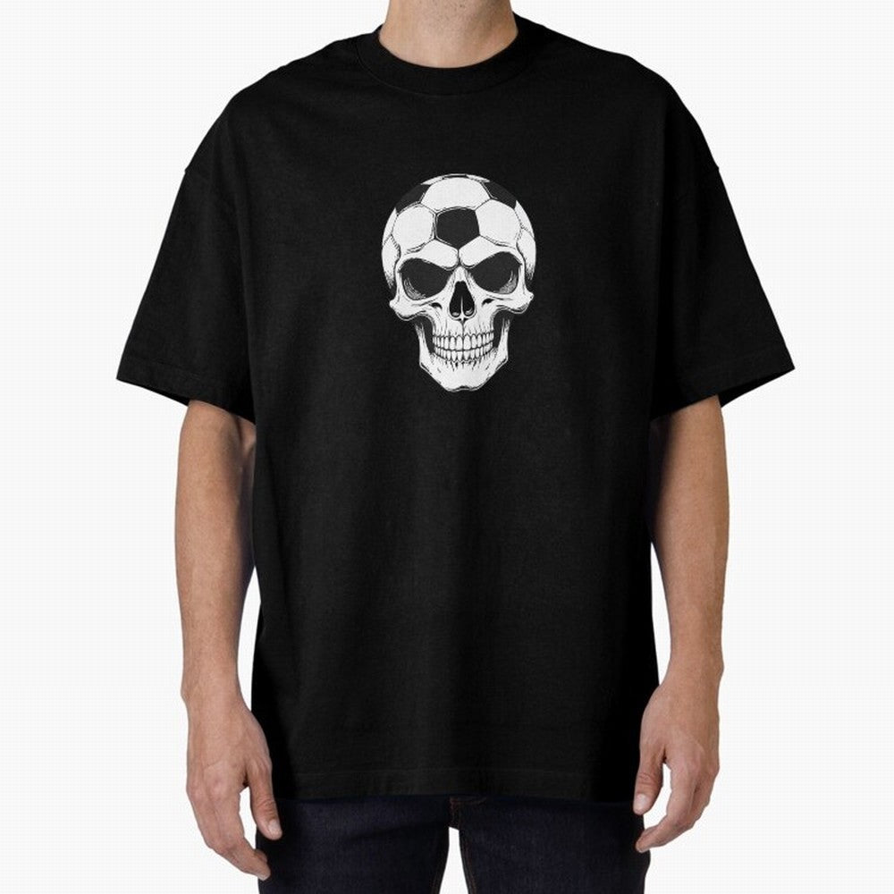 Soccer Skull in Goal Net - Dark Soccer Death Goal Oversized T-Shirt Celebrate Football Heritage in FIFA World Cup 2026 Spirit, Capturing Brazil, CR7, Football Festival Excitement, Trophy Ambitions, Country Rivalries and Star Player Buzz; Perfect