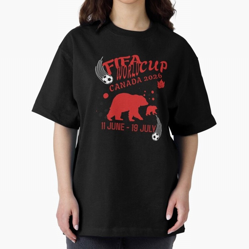 FIFA World Cup Canada 2026 Bear Maple Leaf - Football Canadian Design Oversized T-Shirt Bring International Match Energy to FIFA World Cup 2026 for Fans of CR7 and Argentina, Bringing Vintage Soccer Flavor, Modern Football Stars, National Flags and