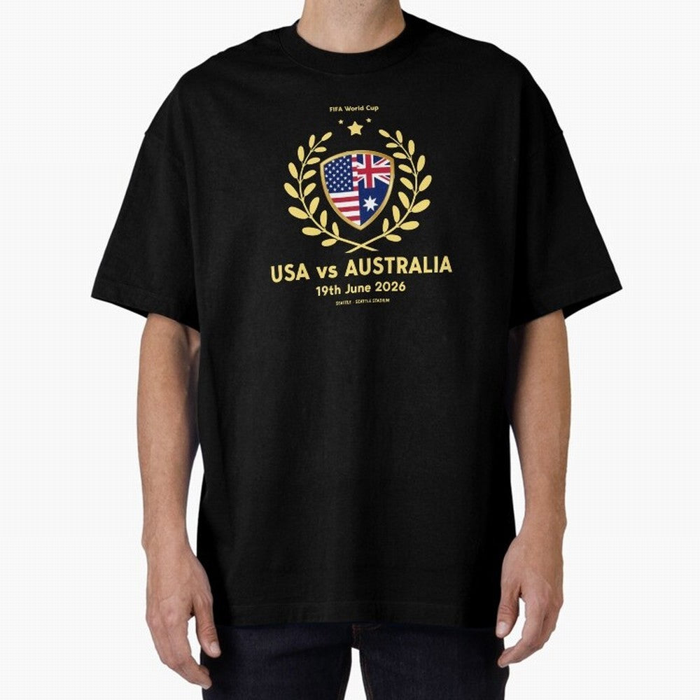 FIFA World Cup - USA v Australia Oversized T-Shirt Make Your Look Match Global Football Passion for FIFA World Cup 2026 USA Canada Mexico, Centered on Messi, Neymar and Mbappe, Argentina and Brazil, Retro Football Energy, Iconic Rivalries, Trophy