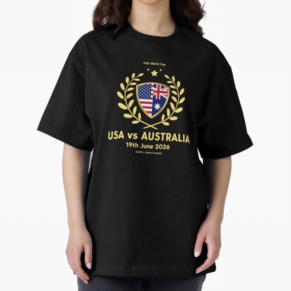 FIFA World Cup - USA v Australia Oversized T-Shirt Make Your Look Match Global Football Passion for FIFA World Cup 2026 USA Canada Mexico, Centered on Messi, Neymar and Mbappe, Argentina and Brazil, Retro Football Energy, Iconic Rivalries, Trophy