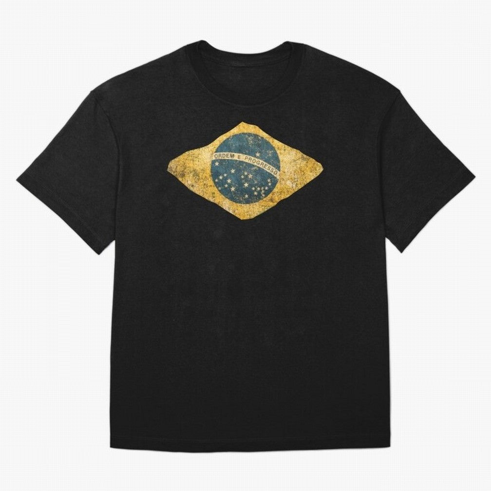Vintage Brazil Flag Soccer Fan Design Oversized T-Shirt Make Memories around Match Day Hype around FIFA World Cup 2026 Group Stage, Neymar, Haaland and Cristiano Ronaldo, England, France and Netherlands, Supporter Pride, Iconic Celebrations,