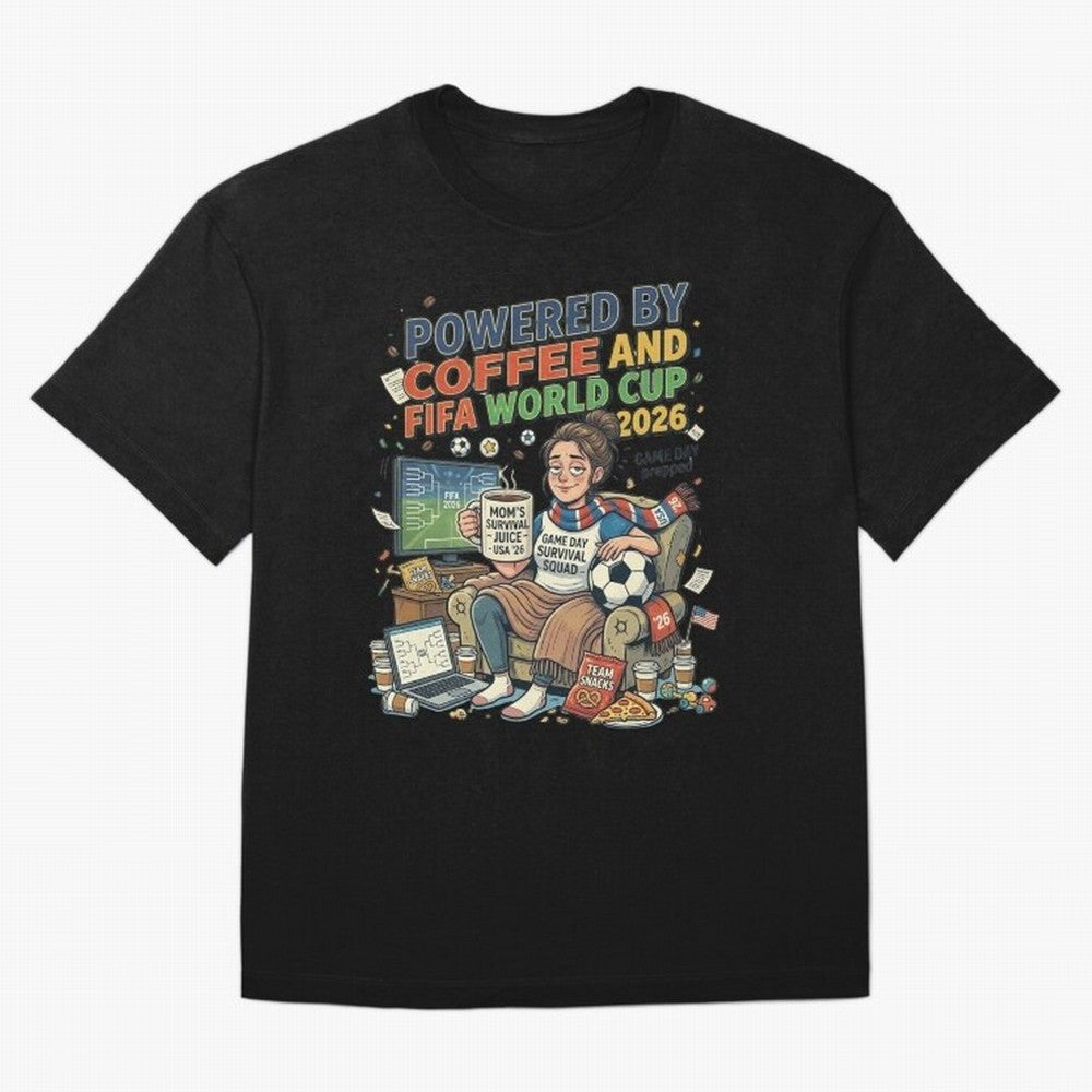 Soccer Mom Powered By Coffee And FIFA World Cup 2026 Funny USA Football Design Oversized T-Shirt Experience FIFA World Cup 2026 for Fans of Messi, CR7 and Mbappe and England and Germany, Bringing Champion Mindset, Group Stage Buzz, Knockout Tension