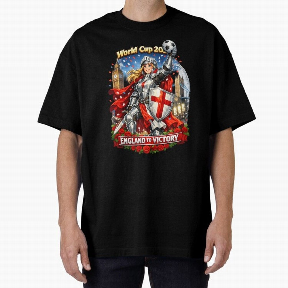 England To Victory Knight World Cup 2026 Oversized T-Shirt Show Championship Spirit for Match Day Hype around FIFA World Cup 2026, Haaland and Mbappe, England, France and Netherlands, Classic Soccer Heritage, Championship Pressure, Fan Loyalty and
