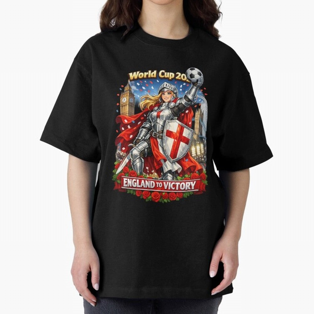England To Victory Knight World Cup 2026 Oversized T-Shirt Show Championship Spirit for Match Day Hype around FIFA World Cup 2026, Haaland and Mbappe, England, France and Netherlands, Classic Soccer Heritage, Championship Pressure, Fan Loyalty and