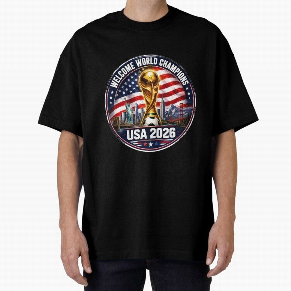 World Cup 2026 Celebration T-Shirt | USA Canada Mexico Soccer Fan Tee Oversized T-Shirt Live the Energy of the FIFA World Cup 2026 USA Canada Mexico Journey through Cristiano Ronaldo Highlights, Spain Pride, Football Festival Excitement, Trophy