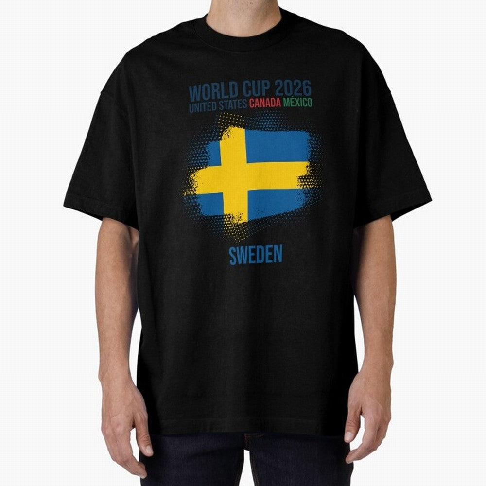 SWEDEN WORLD CUP 2026 Oversized T-Shirt Bring Retro Soccer Energy to Match Day Hype around FIFA World Cup 2026 Group Stage, Haaland and Mbappe, Argentina, France and Brazil, Championship Spirit, Famous Goals, Roaring Crowds and International