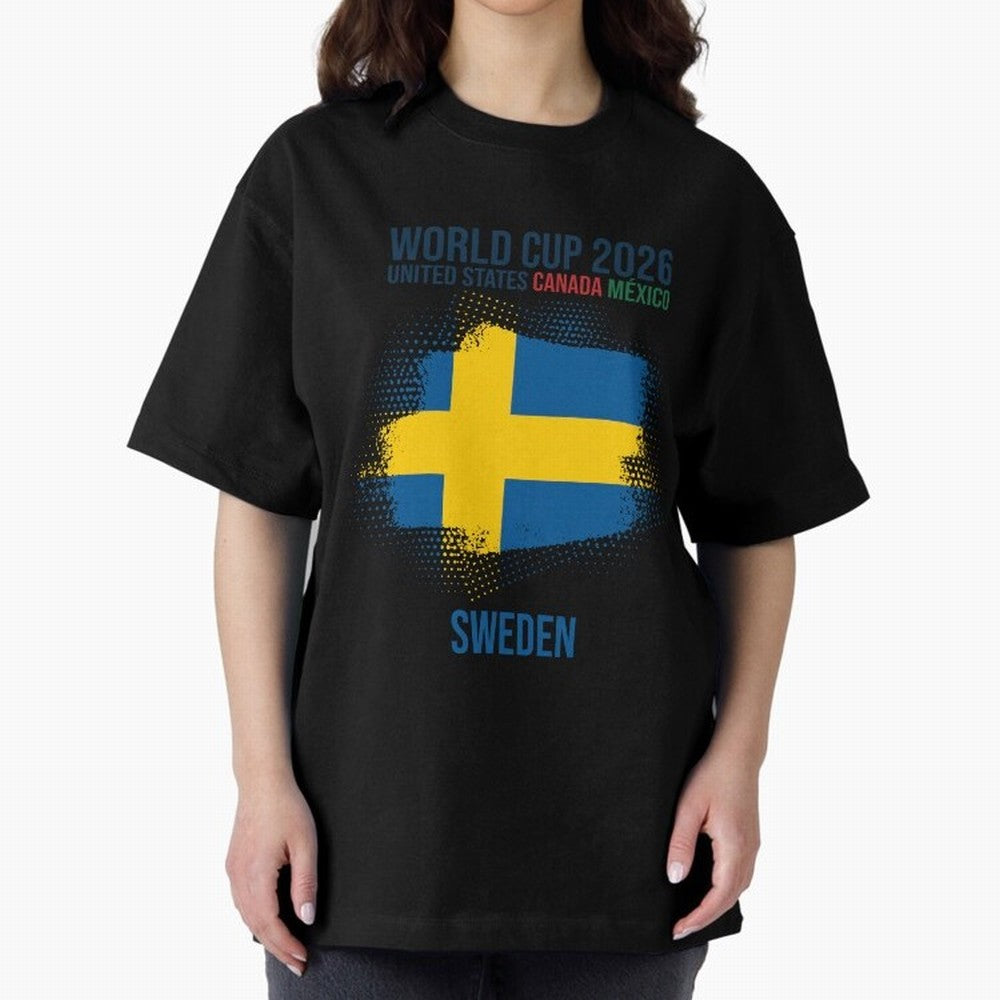 SWEDEN WORLD CUP 2026 Oversized T-Shirt Bring Retro Soccer Energy to Match Day Hype around FIFA World Cup 2026 Group Stage, Haaland and Mbappe, Argentina, France and Brazil, Championship Spirit, Famous Goals, Roaring Crowds and International