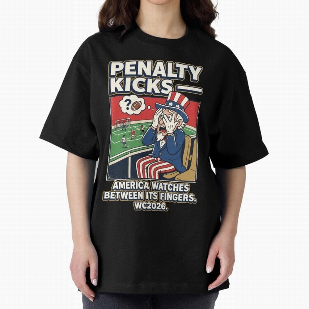 Penalty Kicks ¡ª WC2026 V2 Oversized T-Shirt Join FIFA World Cup 2026 USA Canada Mexico Spirit, with Germany, Messi, Football Festival Excitement, Trophy Ambitions, Country Rivalries and Star Player Buzz; Created for Match Day Parties, Soccer