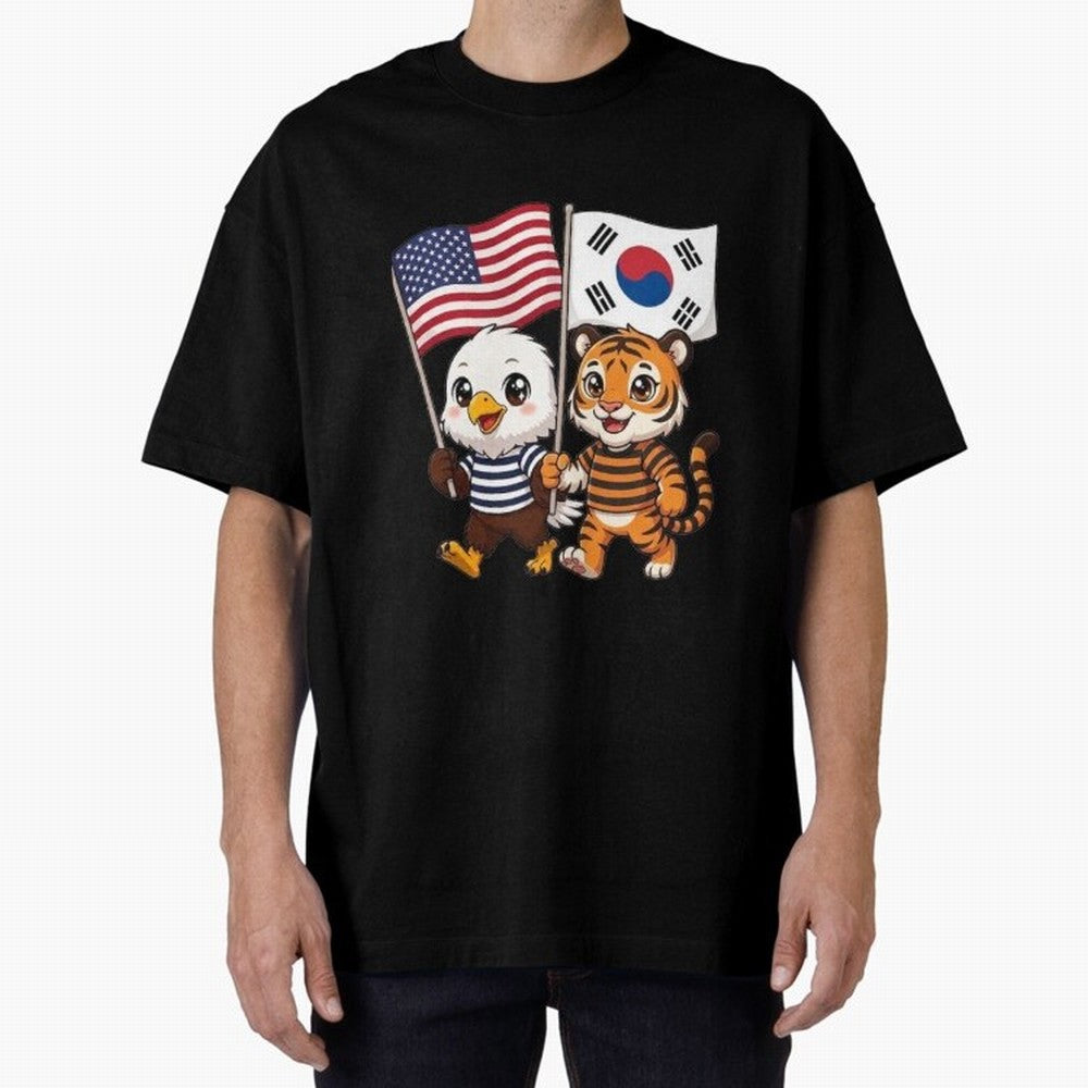 The American eagle and its friend the South Korean tiger Oversized T-Shirt Support FIFA World Cup 2026 Group Stage Spirit, with England, France and Netherlands, CR7 and Messi, Soccer Culture, Superstar Moments, National Team Dreams and Competitive