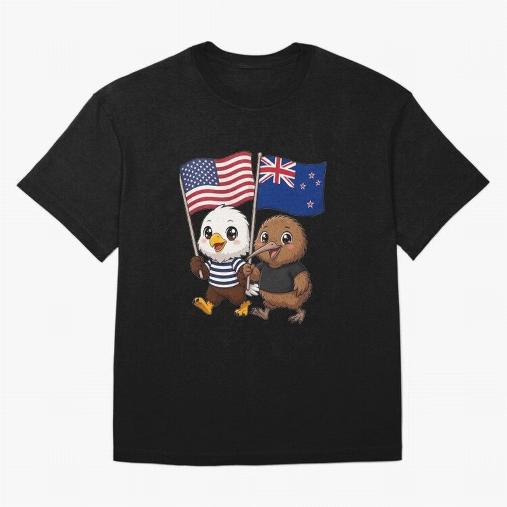 the American eagle and its friend the New Zealand kiwi Oversized T-Shirt Celebrate Golden Goal Energy in FIFA World Cup 2026 USA Canada Mexico for Fans of Mbappe and Neymar and England and Germany, Bringing Game Day Rituals, Football Legends,
