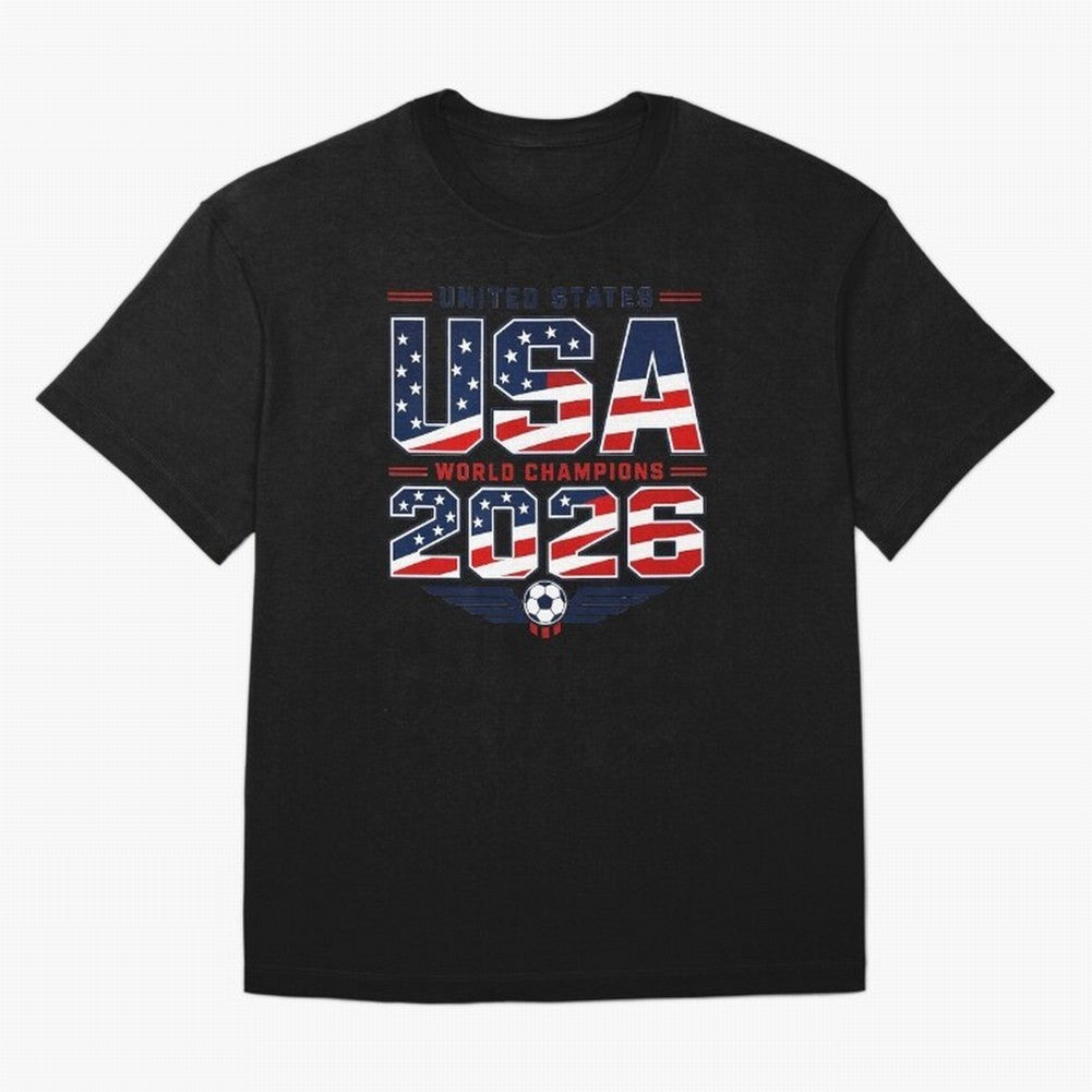 USA World Champions 2026 ¨C Patriotic Soccer Fan Shirt Oversized T-Shirt Join Supporters Worldwide for Match Day Hype around FIFA World Cup 2026, Haaland and Mbappe, Portugal, Spain and Germany, Football Festival Excitement, Trophy Ambitions,