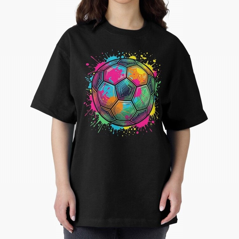 Color Splash Artistic Soccer Ball Design Oversized T-Shirt Honor Football Greatness during FIFA World Cup 2026 Featuring Messi, France and Portugal Energy, Classic Soccer Heritage, Championship Pressure, Fan Loyalty and International Pride; Ideal